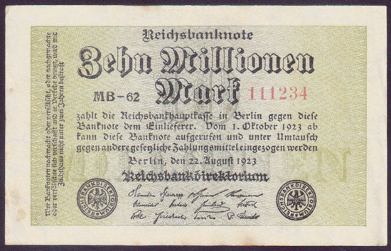 1923 Germany 10 Million Mark small (G/D star-wmk) L000113